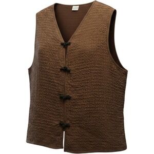 Eileen Fisher Womens Textured Vest Brown Silk Blend Size XL Quiet Luxury